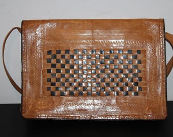 Torba skórzana vintage, ręcznie robiona – Maroko – lata 60. XX wieku