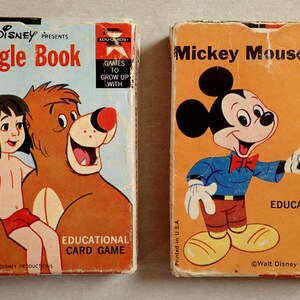 Oude Retro Vintage Walt Disney Educatief Kaartspel Mickey Mouse + Jungle Boek Mowgli Kinderen Speelkaartspel Kaartspel De