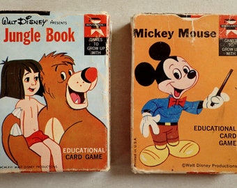 Ancien jeu de cartes éducatif Walt Disney vintage rétro Mickey Mouse + livre de la jungle Mowgli enfants jeu de cartes à jouer pour enfants