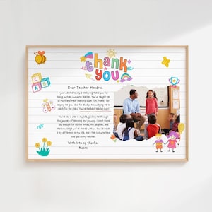 Carta de agradecimiento para un maestro, regalo de agradecimiento, ilustraciones de garabatos, tarjeta imprimible para el último día de clases, recuerdo para el maestro de parte de los estudiantes.