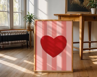 Muurkunst roze hart: retro Valentijnsdagdecor (digitale download)