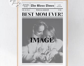 Moederdag afdrukbaar cadeau, krantenafdruk, Moederdagcadeau, aangepaste krant poster, beste moeder ooit, hou van je moeder, woondecoratie moeders kunst