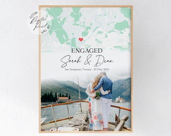 Custom Engagement Map Print: Couple Photo Gift (Digital Download)