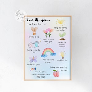 Art mignon d'empreintes digitales d'appréciation de professeur, cadeau personnalisé d'école de fin d'année, souvenir pour la carte de remerciement d'enseignant, cadeau inspirant d'enseignant imprimable