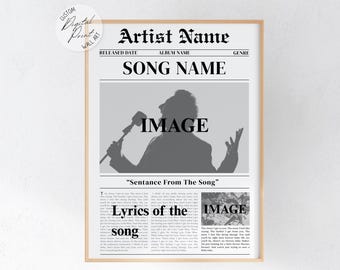 Custom Newspaper Music Print: Song Lyrics Poster (Digital Download)