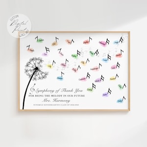 Cadeau de remerciement pour professeur, oeuvre d'art musicale pissenlit, carte de remerciement d'empreintes digitales, cadeau notes de musique, cadeau enseignant personnalisé, cadeau souvenir modifiable
