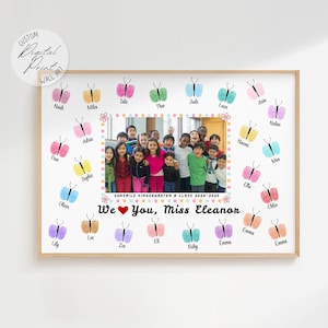 Regalo de huella dactilar para maestro, impresión de recuerdo editable, regalo para el nombre del maestro, regalo de agradecimiento de fin de año escolar, arte personalizado de agradecimiento para el maestro