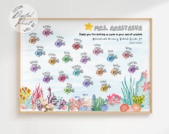 Custom Thank you Teacher Gift, Fingerprint Kids Print, Teacher Appreciation Gift, Year End Gift For Teacher, Fingerprint Fish Teacher Gift