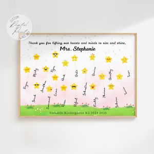 Gepersonaliseerde stercadeau leraar, aangepast cadeau leraar waardering, namen klas, eindejaar, aandenken leraar, bedankkaart leraar