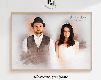 Retrato de boda personalizado en acuarela: recuerdo de aniversario (descarga digital)