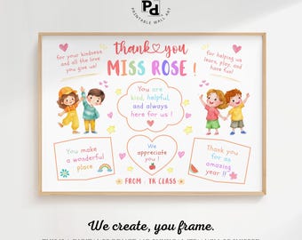 Thank You Teacher Printable Gift, Personalized Teacher Appreciation Fingerprint Craft Poster, End of Year Class, Keepsake Wall Art Print