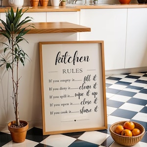 Kitchen Rules Sign, Kitchen Wall Decor, Printable Art, Kitchen Rules Print, Kitchen Gift, Kitchen Poster, Kitchen Wall Art, Digital Download