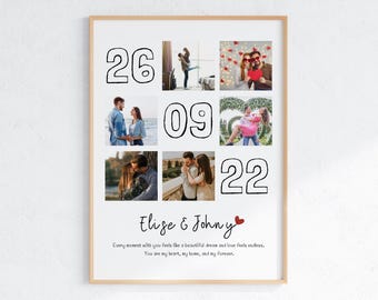 May include: A collage of photos of a couple with the dates 26 09 22 and the text "Elise & Johny" with a red heart. The text below reads "Every moment with you feels like a beautiful dream and love feels endless. You are my heart, my home, and my forever."