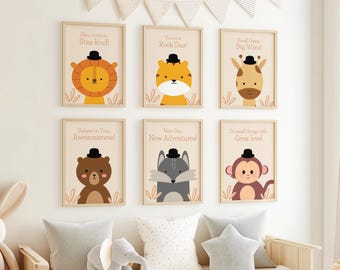 Safaridieren kinderkamerprintset: motivatie voor kinderen, bewerkbare citaten (digitale download)