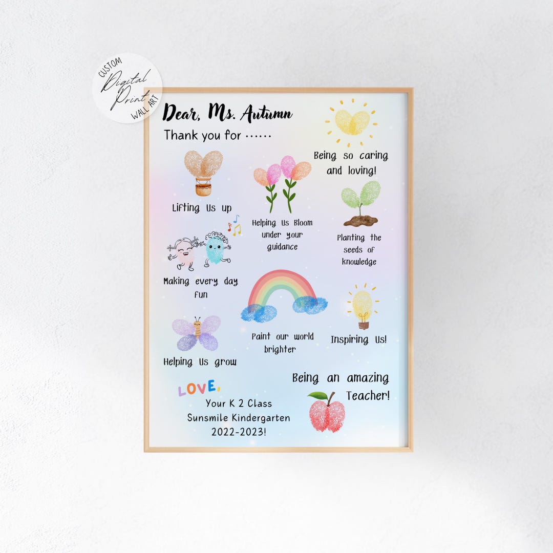 Cute Teacher Appreciation Fingerprint Art, Year End School Custom Gift ...