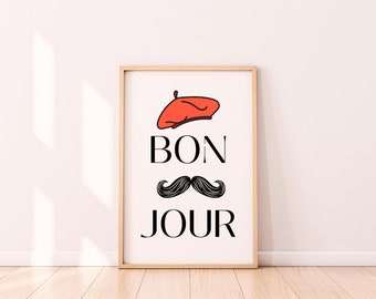 Bonjour print all about paris printable gifts ideas for new home french decor frech wall art living room decor aesthetic paris bonjour art