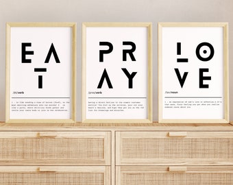 Eat Pray Love-printset: minimalistische definitiekunst (digitale download)