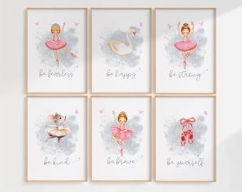 Babyprints ballerina's: roze en grijze balletmuurkunst (digitale download)
