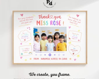 Teacher Thank You Fingerprint Art Printable, Custom Class Gift for Teacher, End of Year School Keepsake, DIY Kids Digital Print Poster