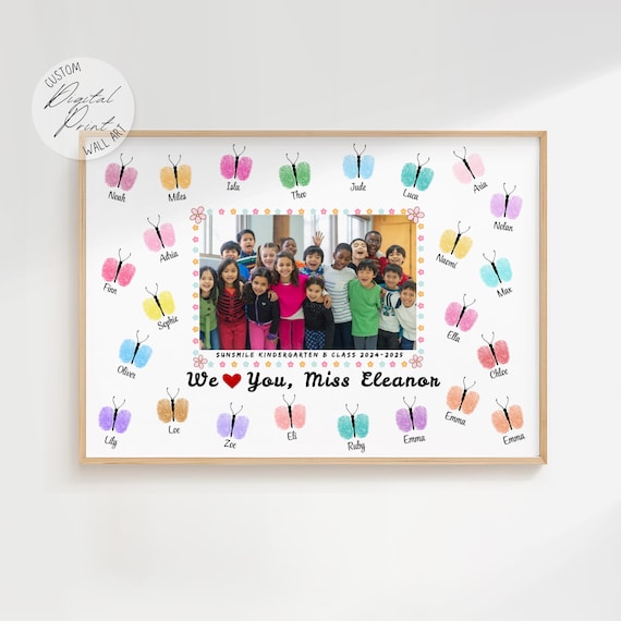 Fingerprint Teacher Gift Editable Keepsake Print, Kids Name Teacher Gift, Appreciation Gift End of Year School, Custom Teacher Thank You Art
