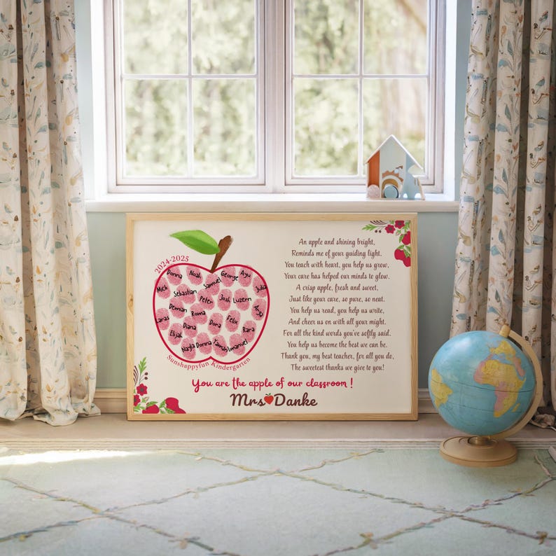 Editable Fingerprint Apple Teacher Gift, DIY Craft Class Names, Teacher ...