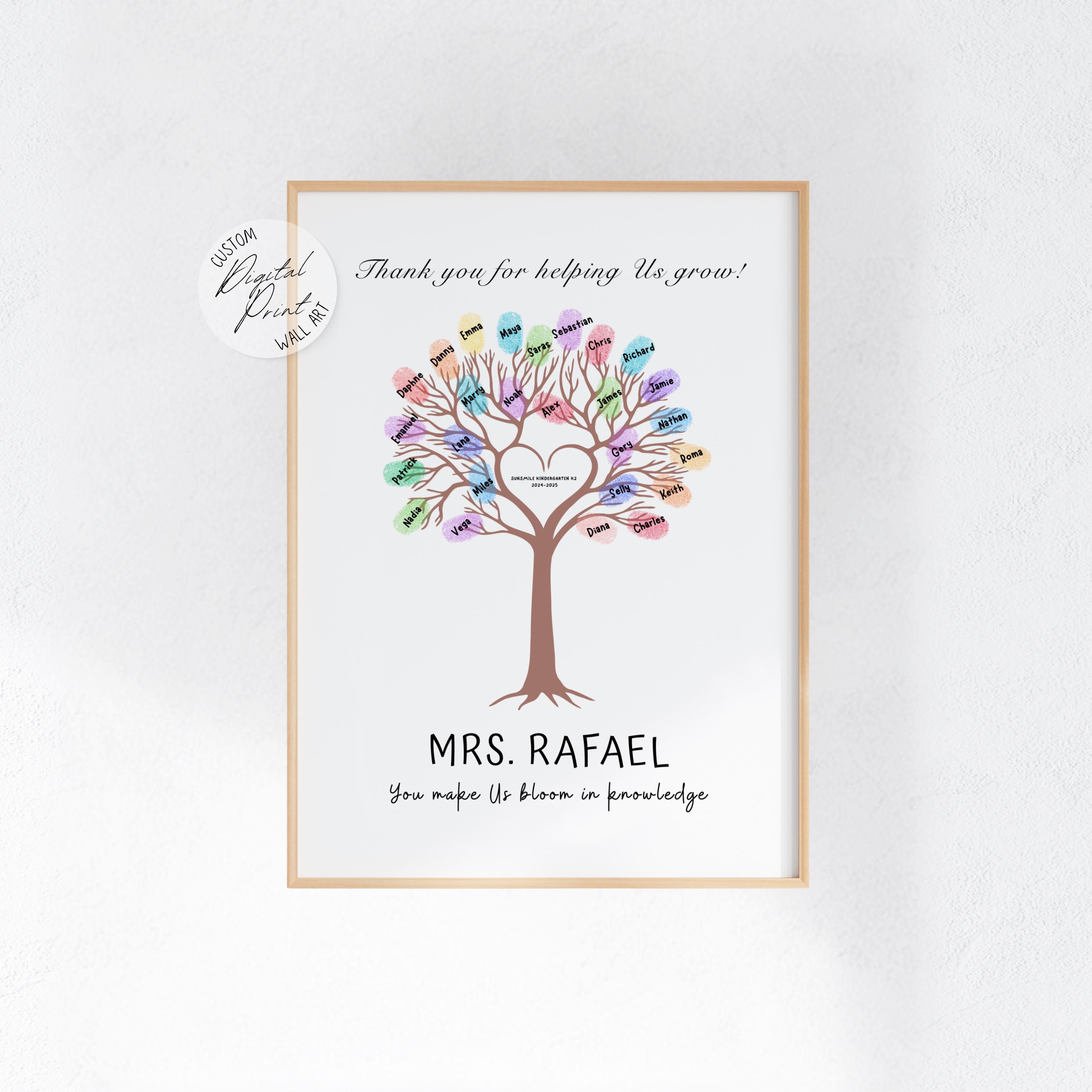 Personalized Teacher Fingerprint Tree Print: End of School Keepsake (Digital Download)
