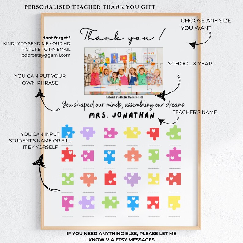 Personalized Teacher Appreciation Puzzle Print: Custom Farewell Gift ...