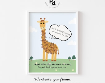 Giraffe vingerafdruk aandenken, bedankt leraar cadeau, klasstudenten handafdruk kunst, gepersonaliseerde eindejaarsafdruk, afdrukbare kleuterschool