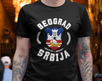 Beograd Srbija Serbian T-Shirt, Unisex Softstyle T-Shirt, Belgrade Serbia Tee, Grb Beograda, College Style Serbian Tshirt, Gildan 64000