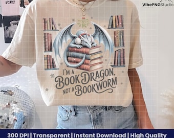 Dragão Livro Natalino PNG – Design de Leitor de Inverno (Download Digital)