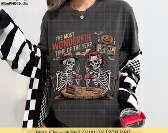 Spooky Skeletons Coffee Club PNG: Gothic Halloween Digital Download