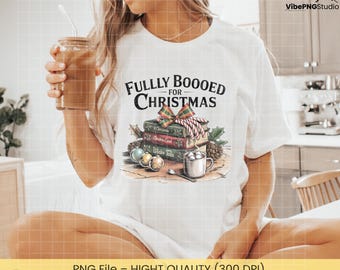 Fully Booked for Christmas PNG, Cozy Book Lover Holiday Design with Books & Cocoa