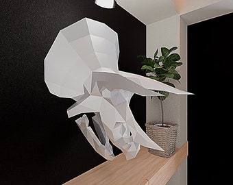 Triceratops papercraft/Escultura de papel de dinosaurio/Plantilla PDF/Origami de baja poli/Modelo poligonal/Decoración de dinosaurio/Origami de bricolaje/Patrón imprimible