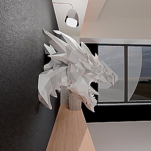 Rathalos papercraft/Cabeza de dragón/origami 3d/Patrón imprimible en PDF/Origami DIY/Escultura de dragón/Decoración de pared de dragón/Plantilla PDF/Baja poli imagen 2