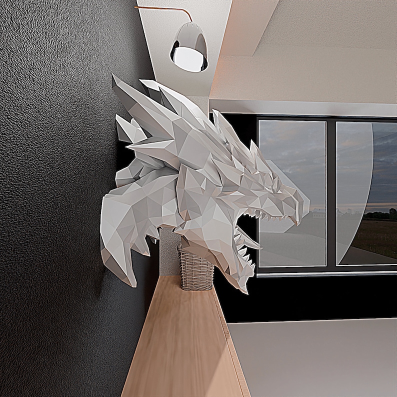 Rathalos papercraft/Cabeza de dragón/origami 3d/Patrón imprimible en PDF/Origami DIY/Escultura de dragón/Decoración de pared de dragón/Plantilla PDF/Baja poli imagen 2
