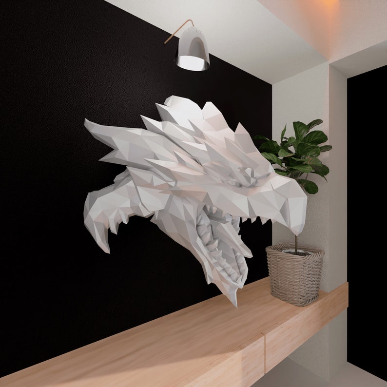Rathalos papercraft/Cabeza de dragón/origami 3d/Patrón imprimible en PDF/Origami DIY/Escultura de dragón/Decoración de pared de dragón/Plantilla PDF/Baja poli imagen 1