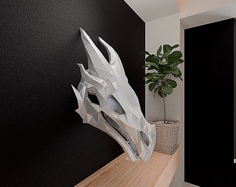 Dragon skull origami/Printable DIY pattern/Paper sculpture/Paper sculpture/Papercraft template/Dragon decor/Low poly origami/Dragon art