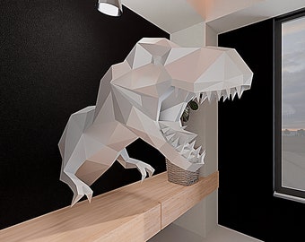 T-Rex papercraft/Dinosaur head/Dinosaur printable pattern/3d model/Dinosaur paper sculpture/Low poly origami/PDF template/T-Rex decor