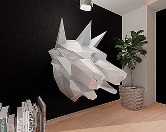 Mutant Hund aus Papier/Polygonales 3D Modell/DIY Origami/Wanddeko/Hundeskulptur/Druckbares Muster/PDF Vorlage/Tierkopf aus Papier/Low Poly