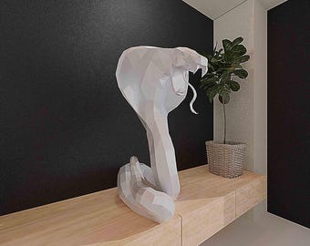 Cobra papercraft/Printable pattern/Animal 3d model/Low Poly sculpture/Paper template/Snake trophy/DIY origami/Polygonal wall decor