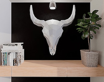 Bison Papiermodell/Tierkopf/3D Origami/DIY polygones Modell/Wanddeko/Low Poly/Druckbares Muster/PDF Vorlage/Papierskulptur