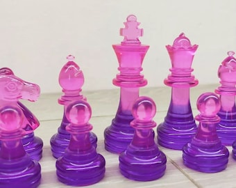 Purple Pink epoxy resin chess pieces | Size of King 7cm (2.75 inches) | Chess pieces only | Chess set with board