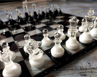 2.75 inches resin chess set with board | Custom resin chess set | Epoxy resin chessboard 10.6*10.6" (27*27cm) or 12.4*12.4" (31*31cm)