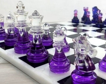 Unique chess pieces | Size of King 7cm (2.75 inches) | Custom resin chess set with board | Modern chess set