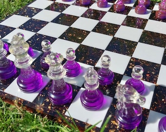 Unique chess pieces | Size of King 7cm (2.75 inches) | Custom resin chess set with board | Modern chess set
