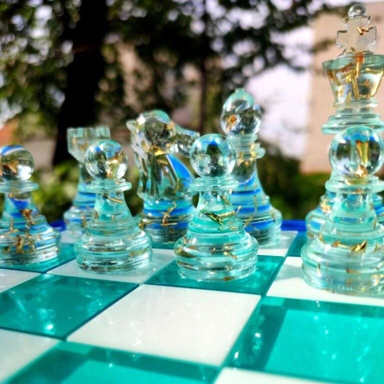 Epoxy resin chess set | Size of King 7cm (2.75 inches) | Chess sets with chessboard or chess pieces only | Gift for boyfriend