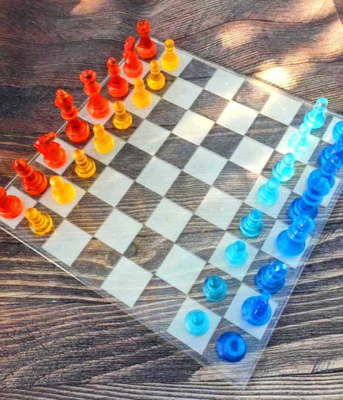 Custom Chess Set With Chessboard Size of King 7cm 2.75 Inches Rainbow ...