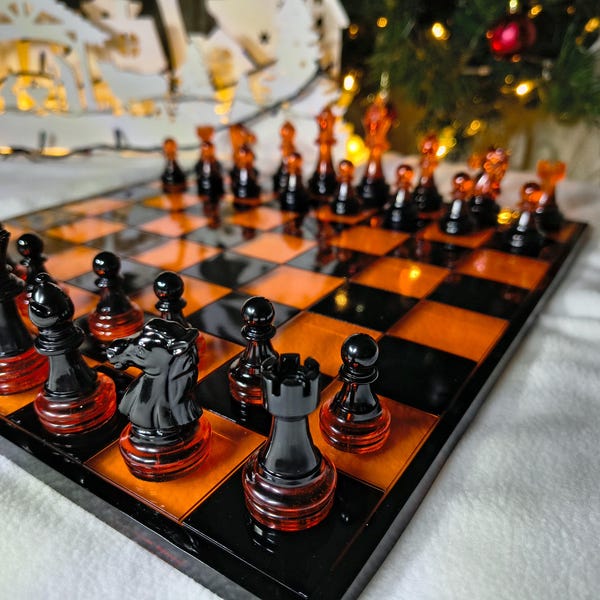 2.75 inches resin chess set with board | Custom resin chess set | Epoxy resin chessboard 10.6*10.6" (27*27cm) or 12.4*12.4" (31*31cm)