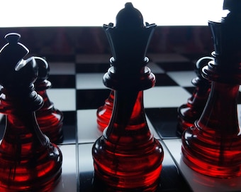 Unique chess pieces | Size of King 7cm (2.75 inches) | Custom resin chess set with board | Modern chess set