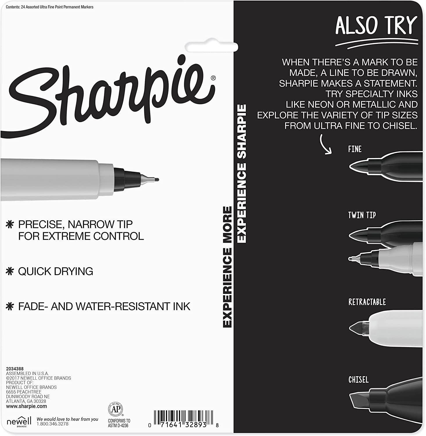 Sharpie - Permanent Marker, Fine, Assorted Colors , 24 Count